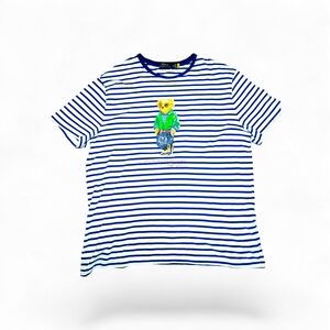 Ralph Lauren Blue & White Striped Tee with Sunglasses Bear